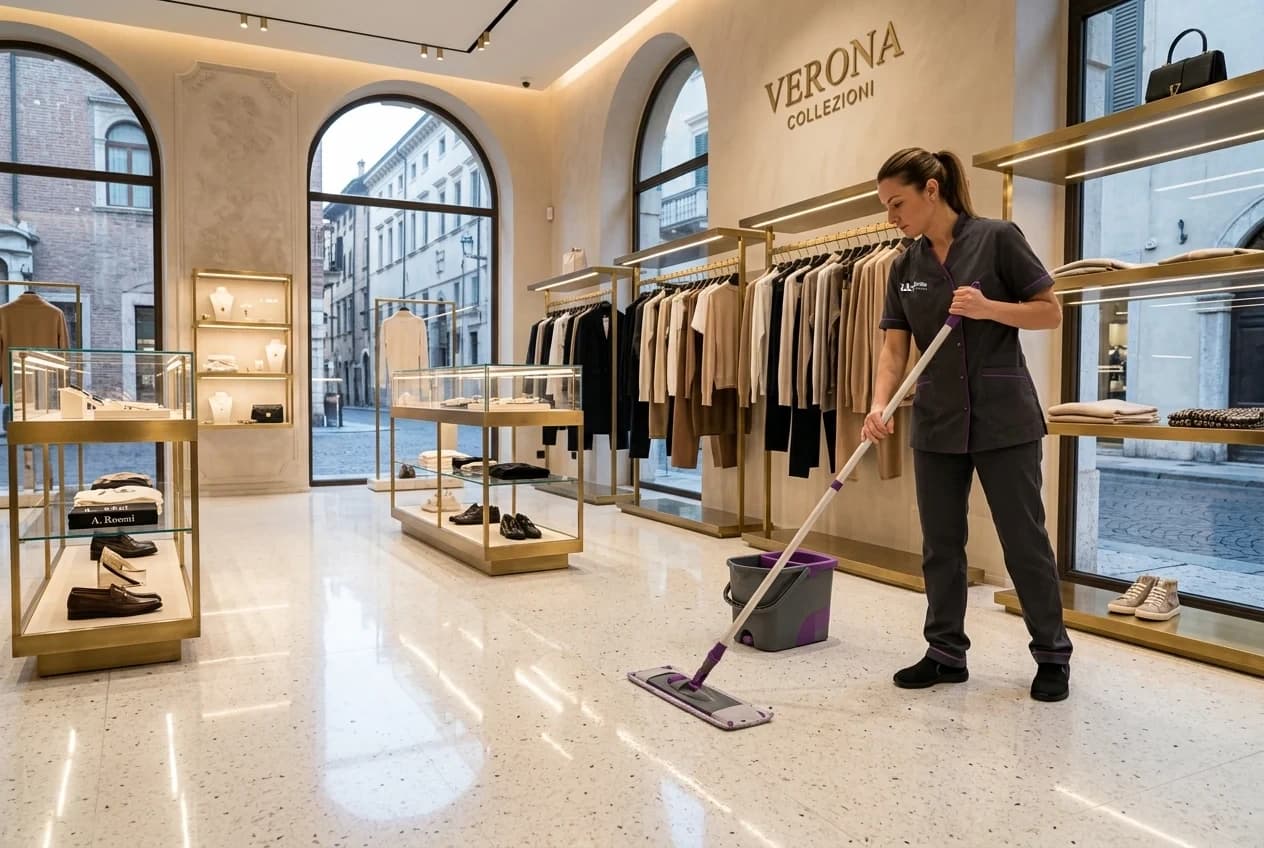 Illustrative cleaning of a retail shop and commercial space