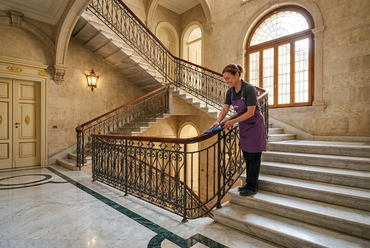 Illustrative cleaning of condominium stairs and common areas