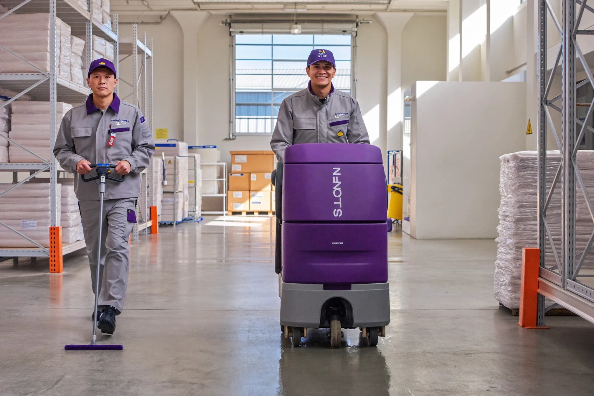 Illustrative cleaning work in a warehouse